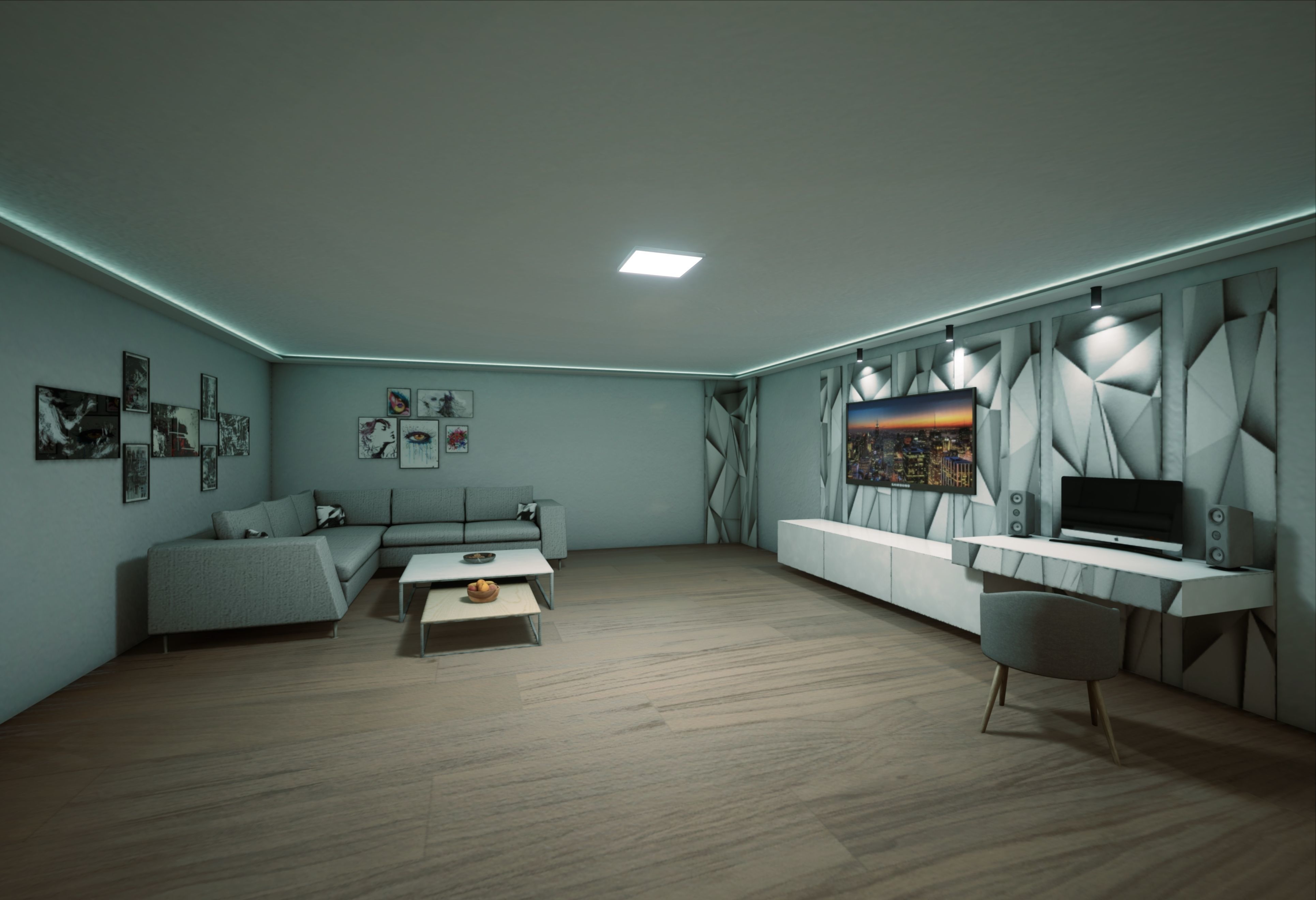 Modern Private House Low-poly 3D model_13