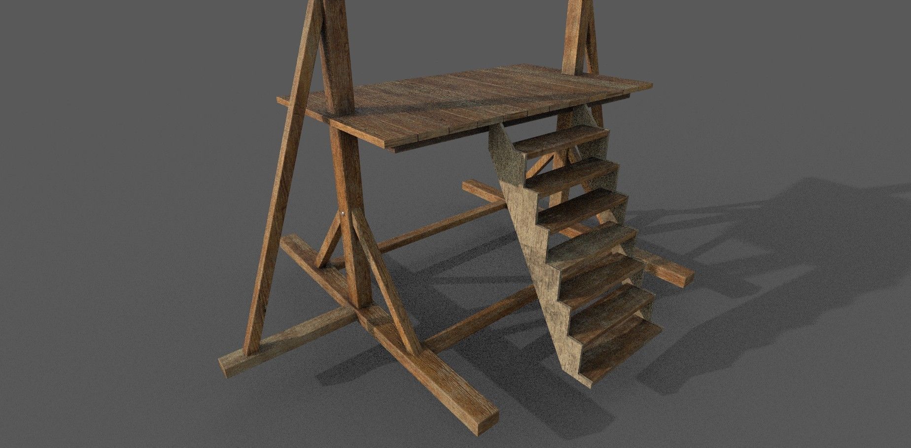 Gallows Low-poly 3D model wooden platform with ladder Low-poly 3D model_6