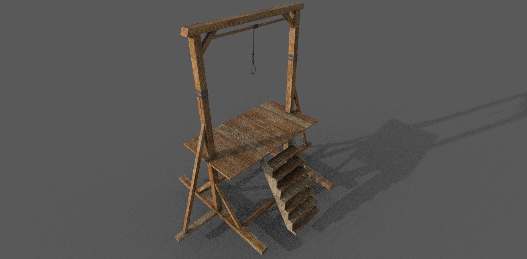 Gallows Low-poly 3D model wooden platform with ladder Low-poly 3D model_1