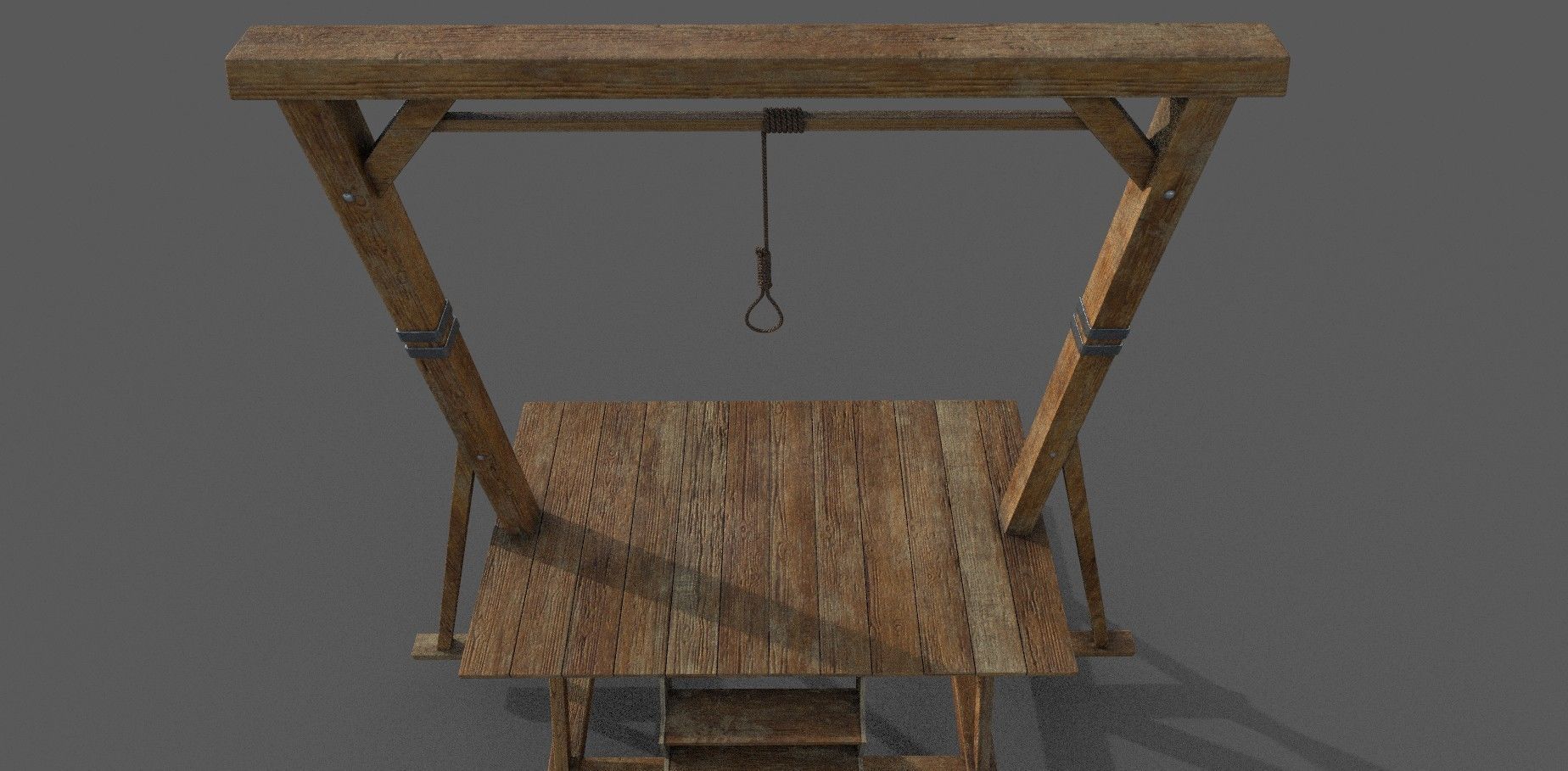 Gallows Low-poly 3D model wooden platform with ladder Low-poly 3D model_5