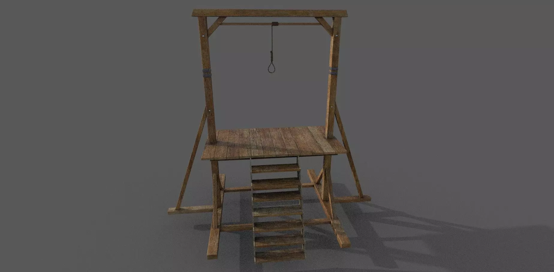 Gallows Low-poly 3D model wooden platform with ladder Low-poly 3D model_0
