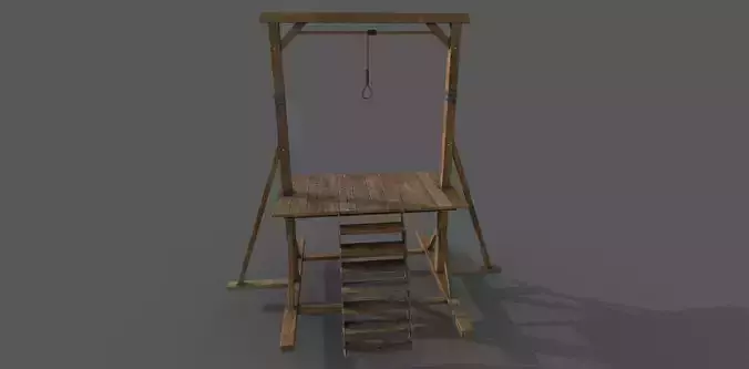 Gallows Low-poly 3D model wooden platform with ladder