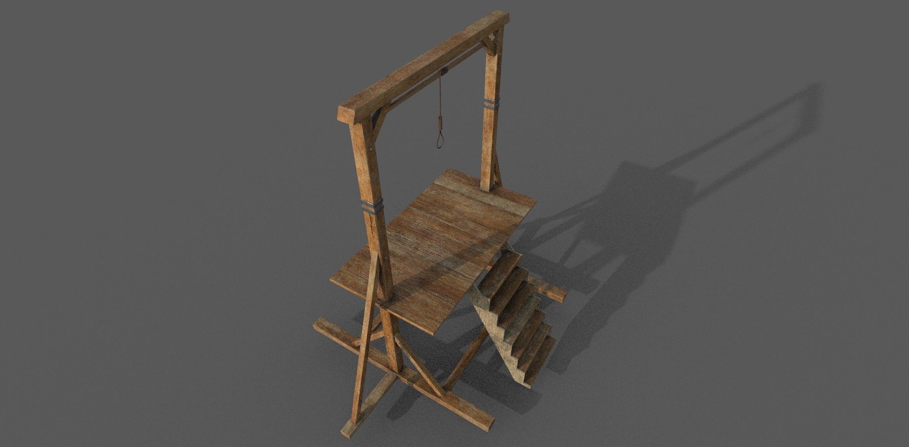 Gallows Low-poly 3D model wooden platform with ladder Low-poly 3D model_3