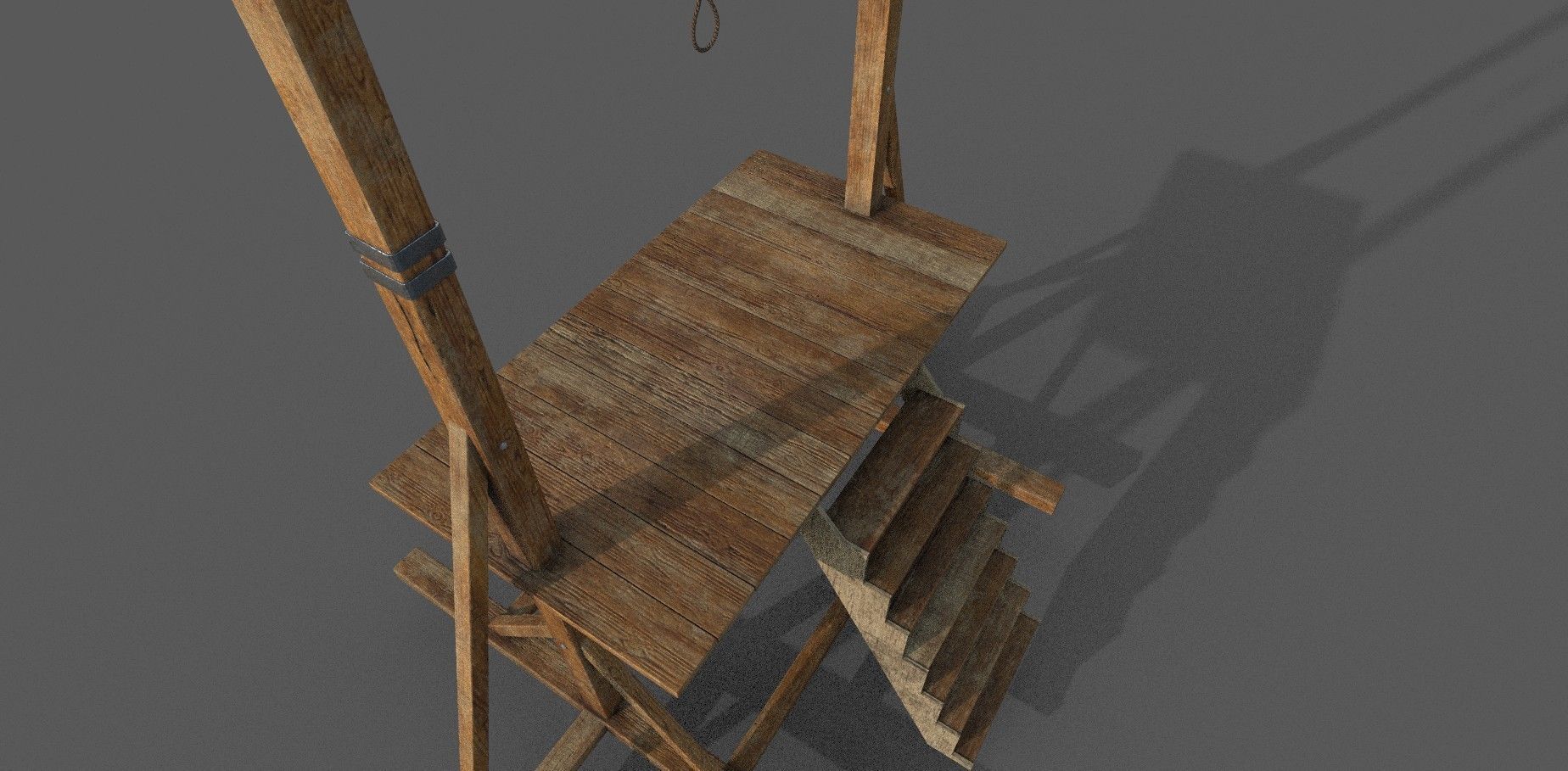 Gallows Low-poly 3D model wooden platform with ladder Low-poly 3D model_4