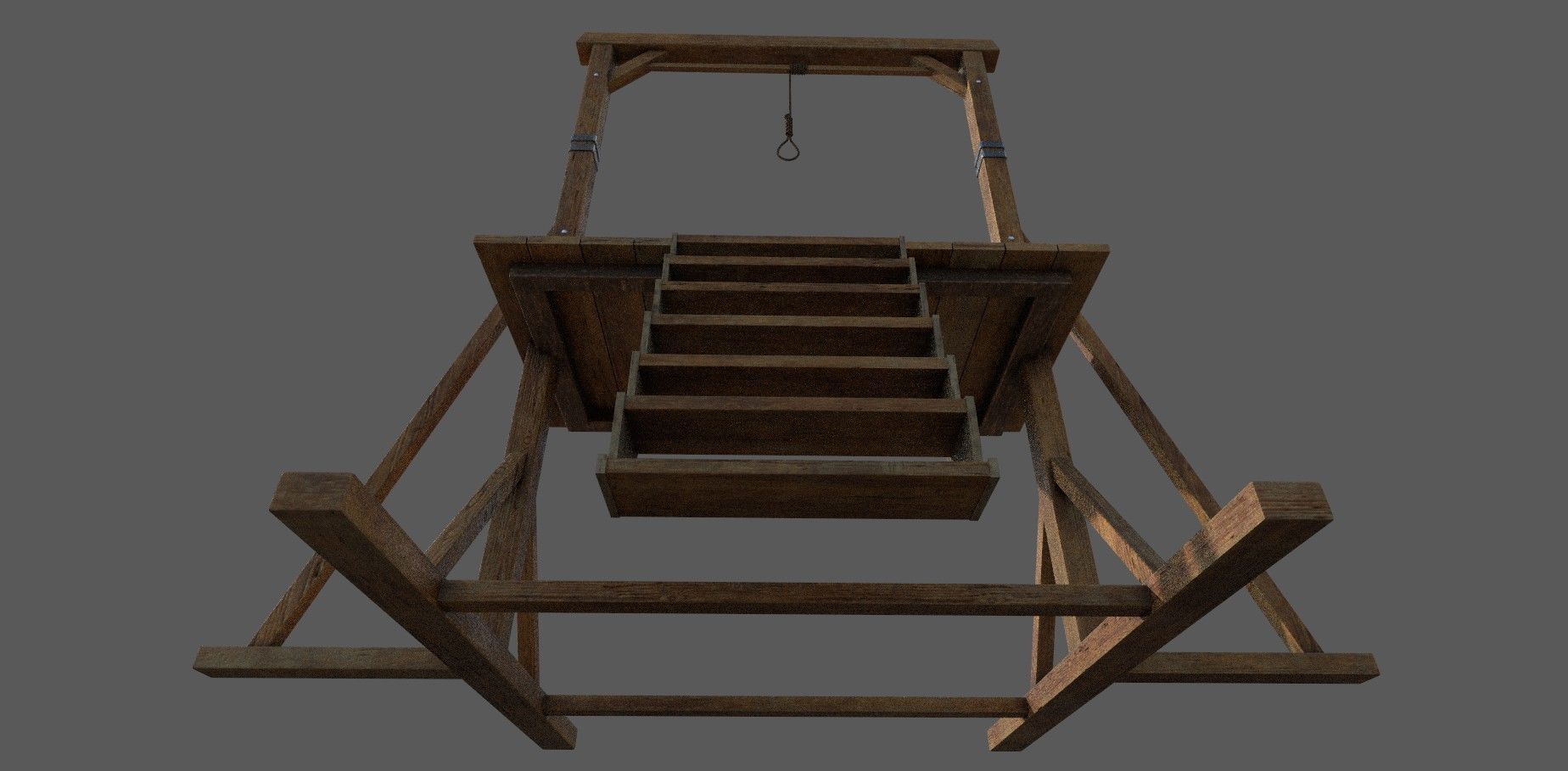 Gallows Low-poly 3D model wooden platform with ladder Low-poly 3D model_2