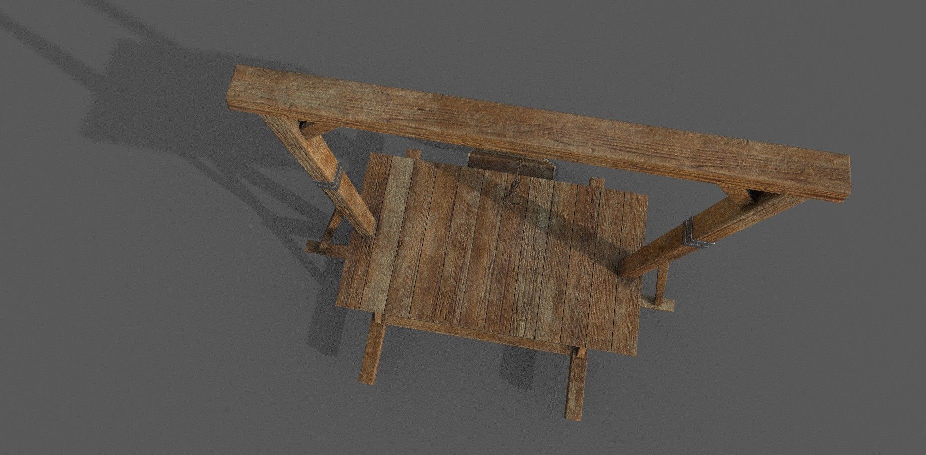 Gallows Low-poly 3D model wooden platform with ladder Low-poly 3D model_7