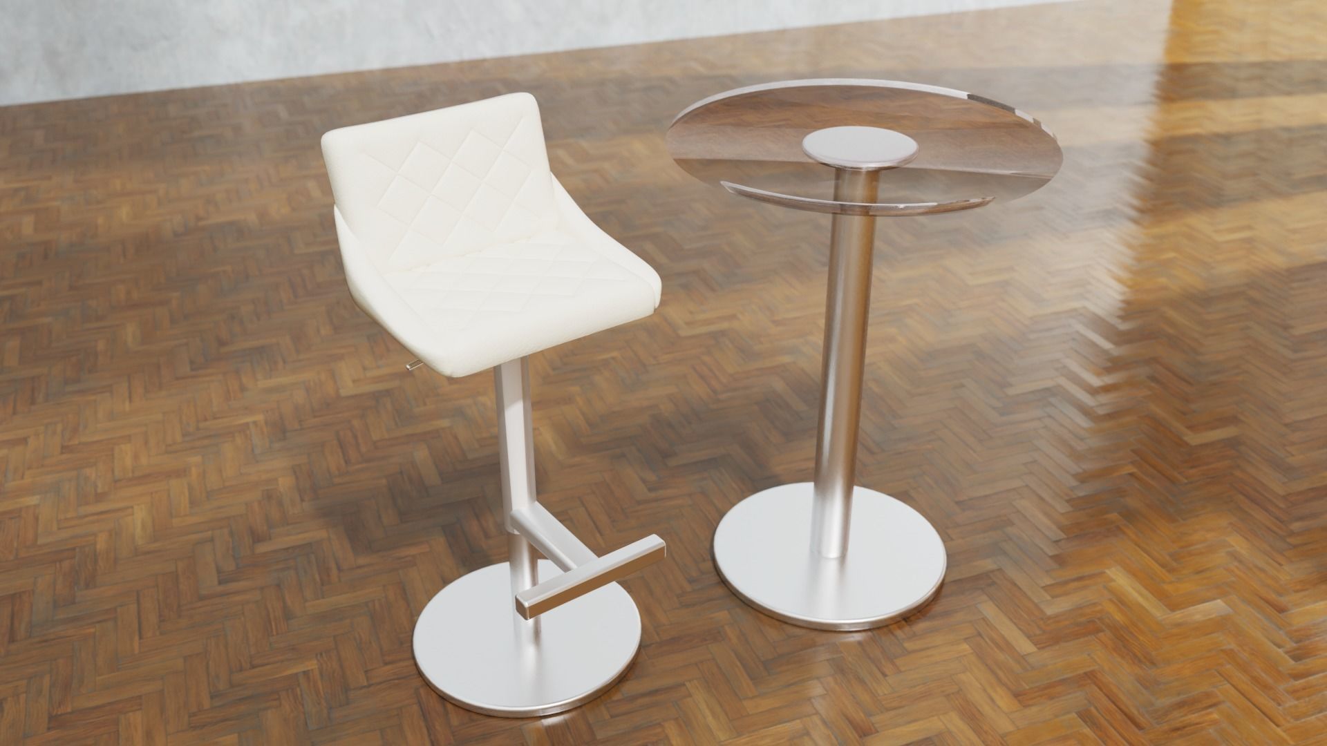 Bar Table Chairs Stools Barstool Game Ready 3D model_12