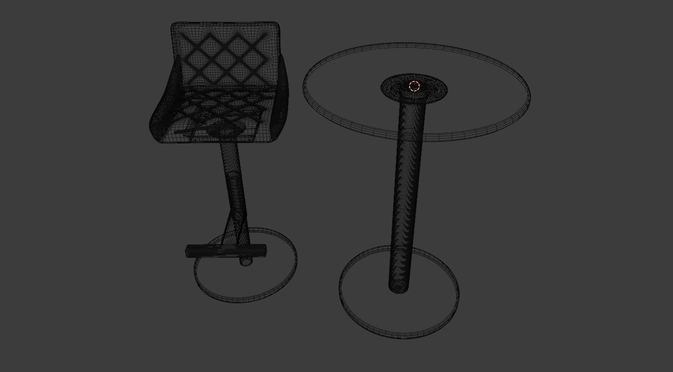 Bar Table Chairs Stools Barstool Game Ready 3D model_13