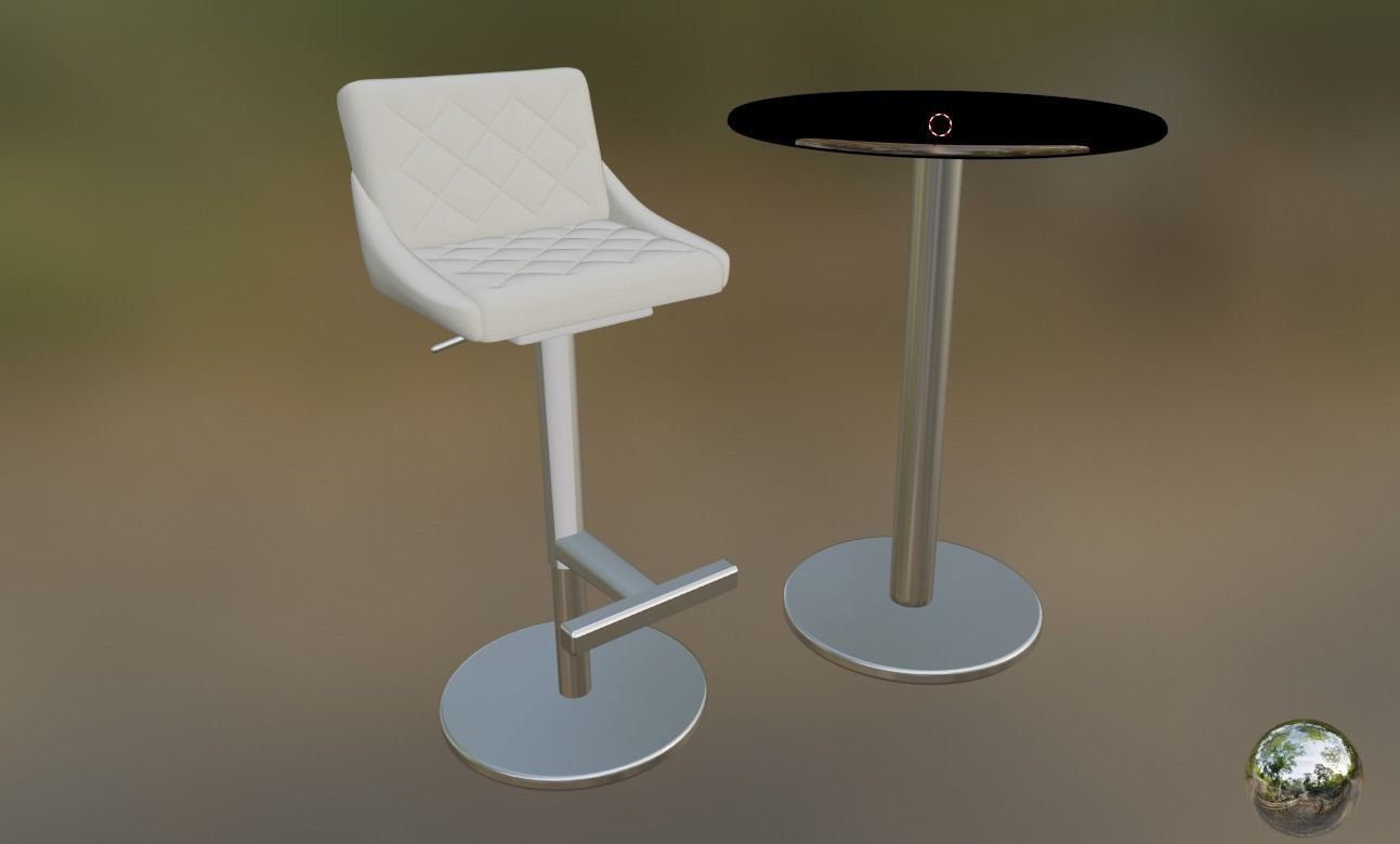Bar Table Chairs Stools Barstool Game Ready 3D model_15