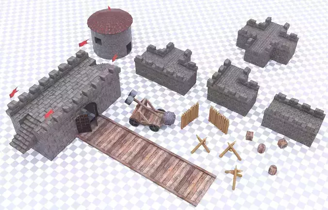 Modular Fortress Castle Constructor Kit - Game Ready Low-poly 3D model