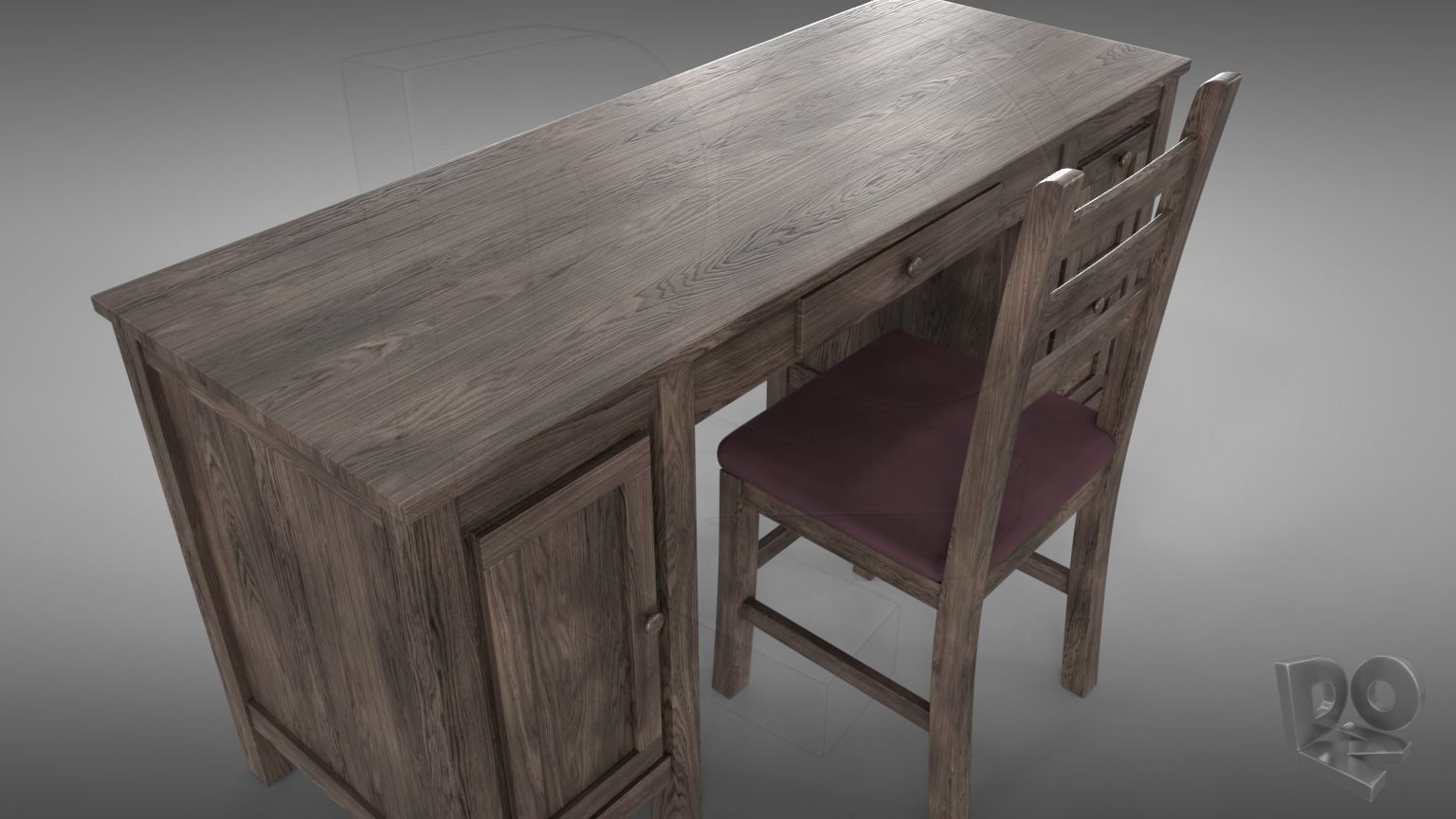 Desk and chair 3D model_6