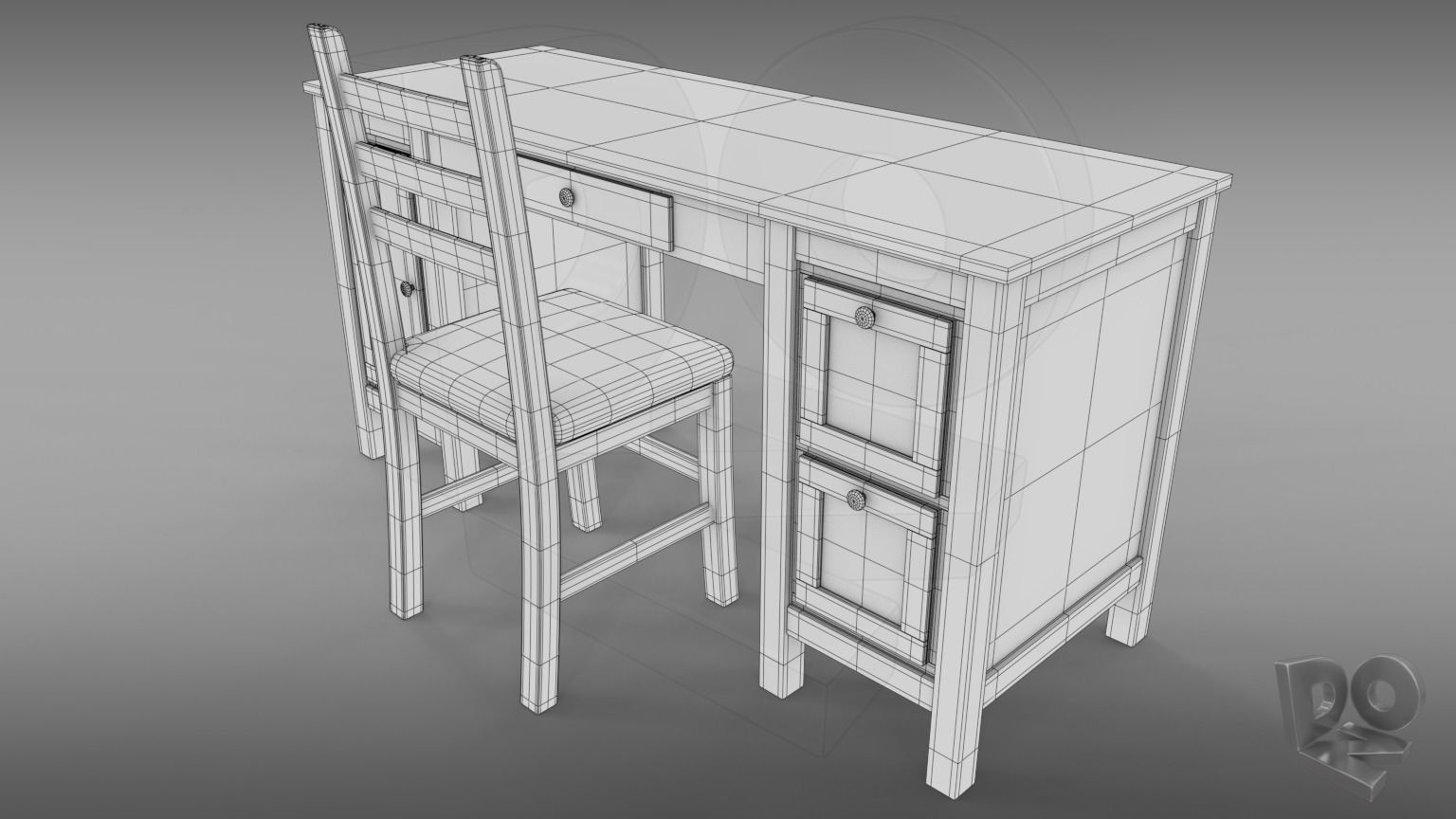 Desk and chair 3D model_5