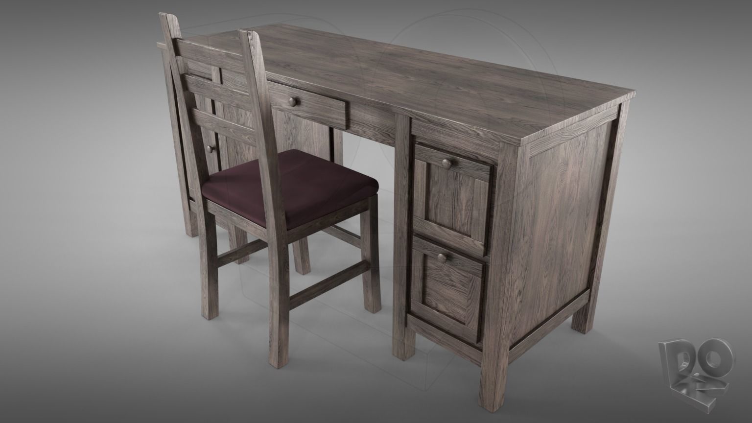 Desk and chair 3D model_4