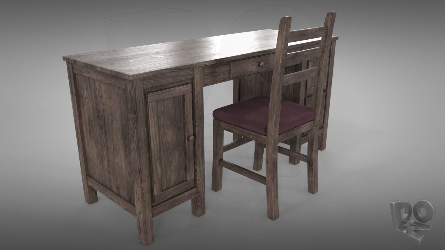 Desk and chair 3D model_2