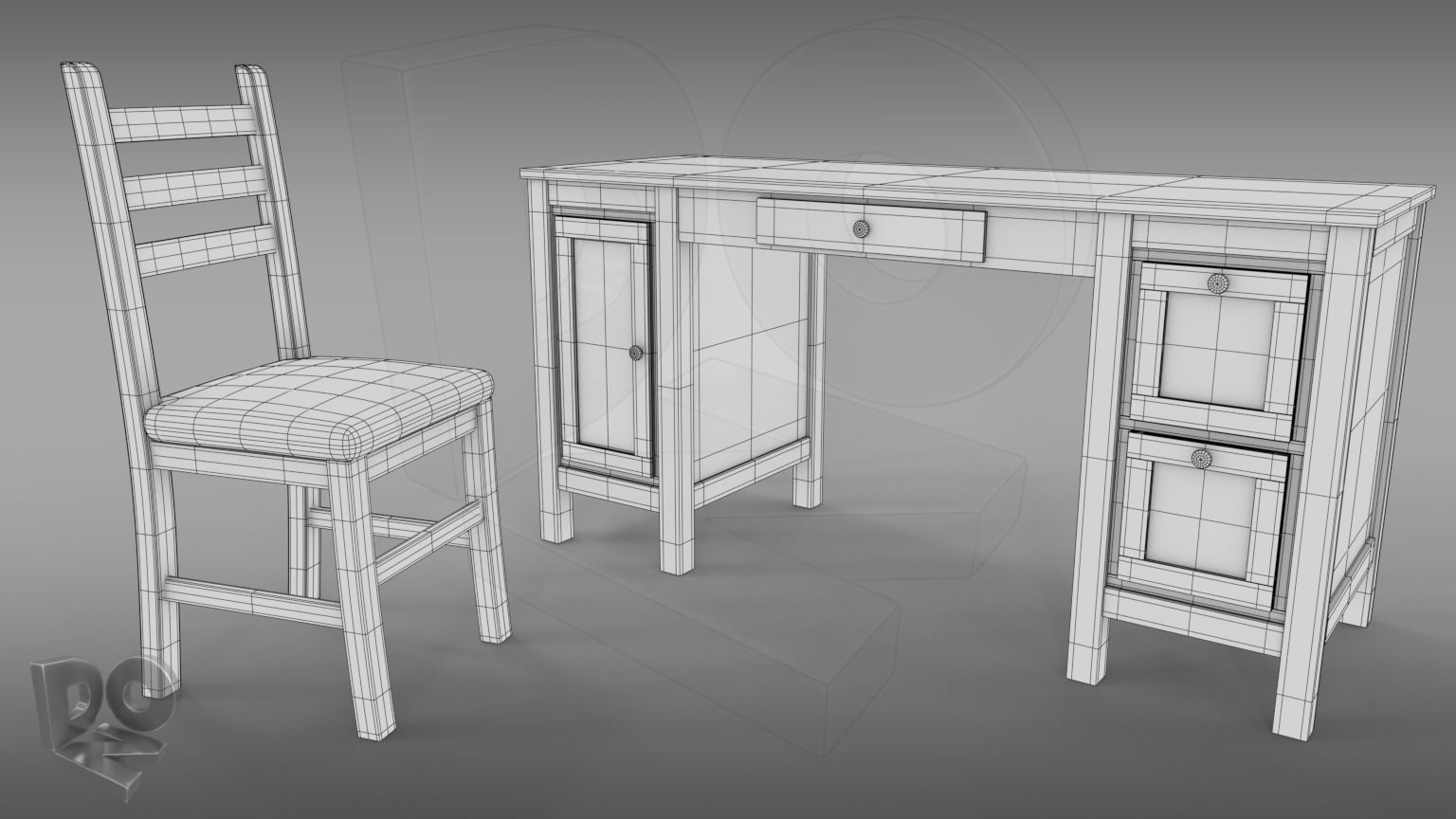 Desk and chair 3D model_1
