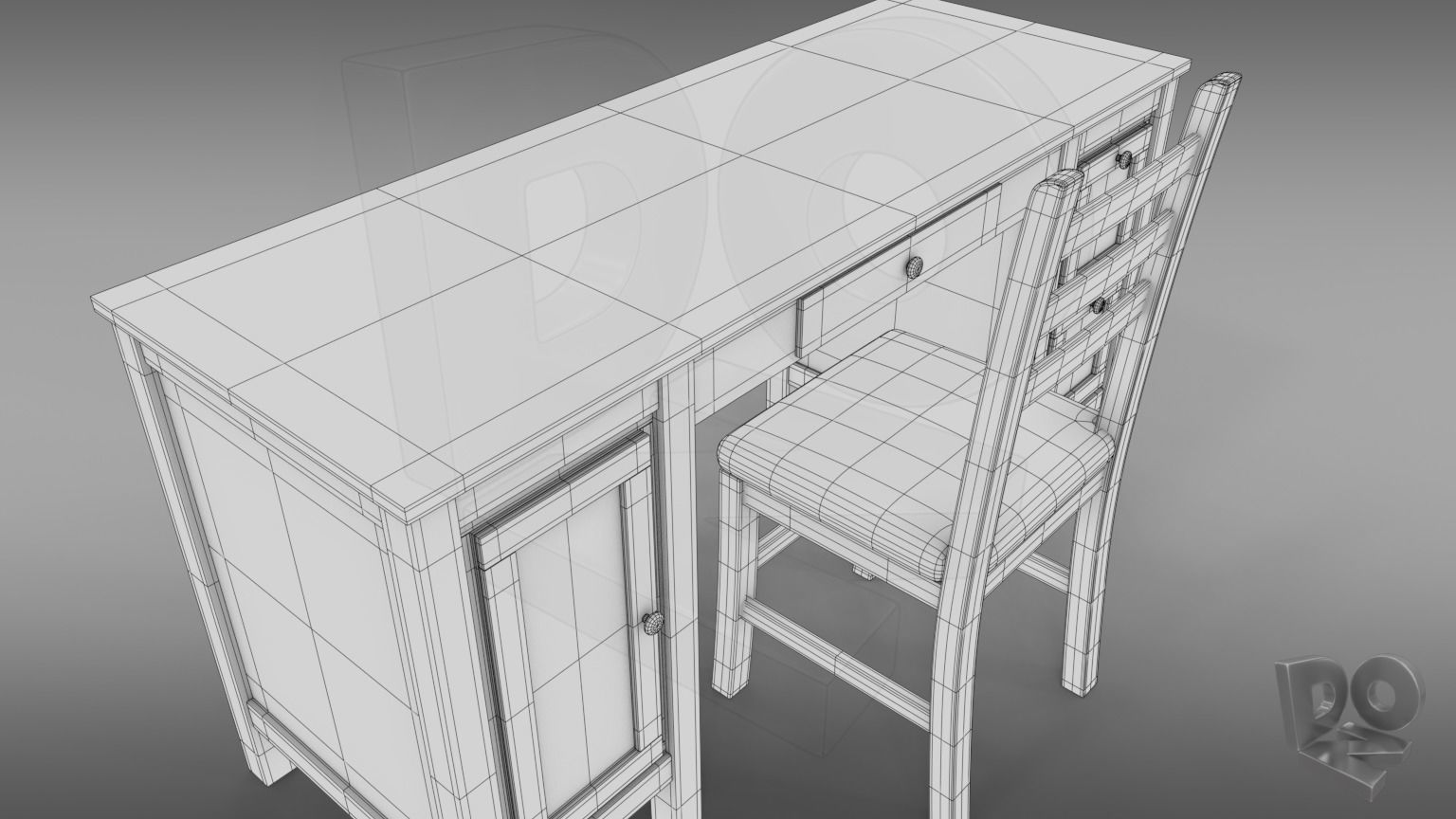 Desk and chair 3D model_7