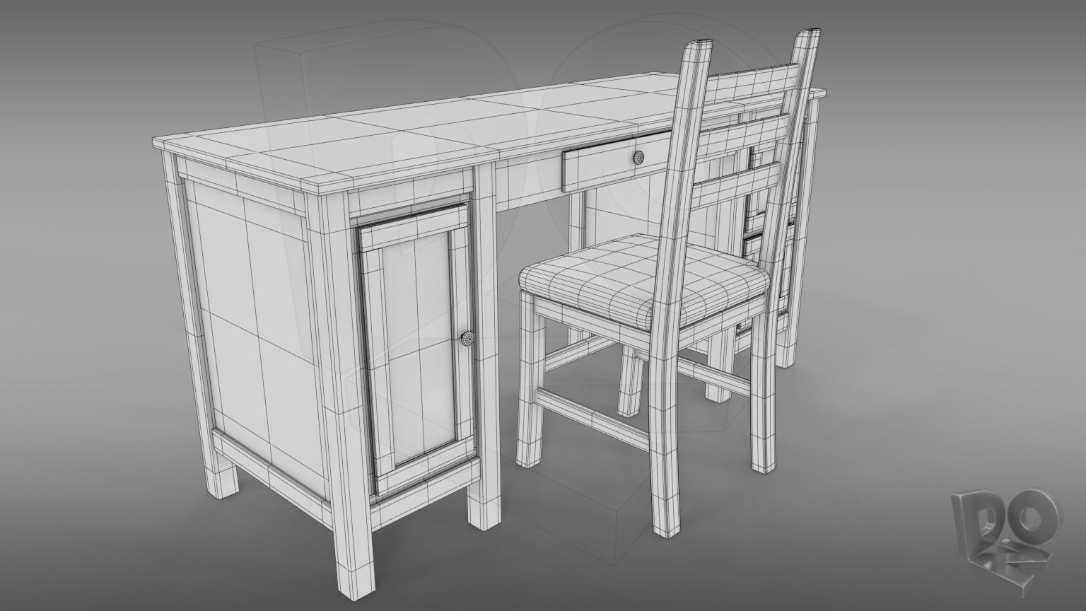 Desk and chair 3D model_3