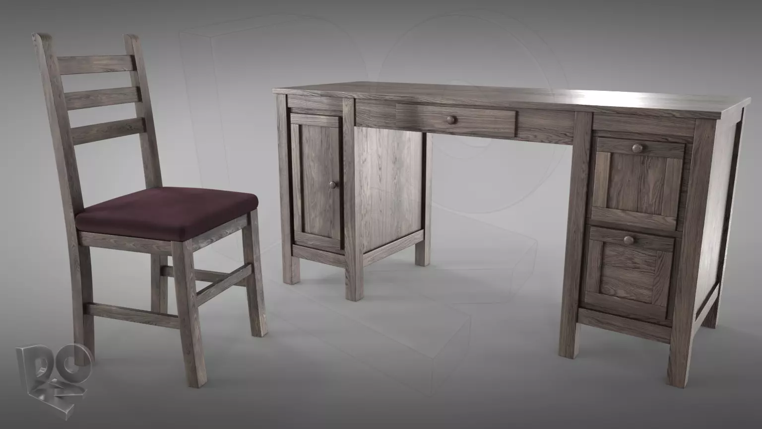 Desk and chair 3D model_0