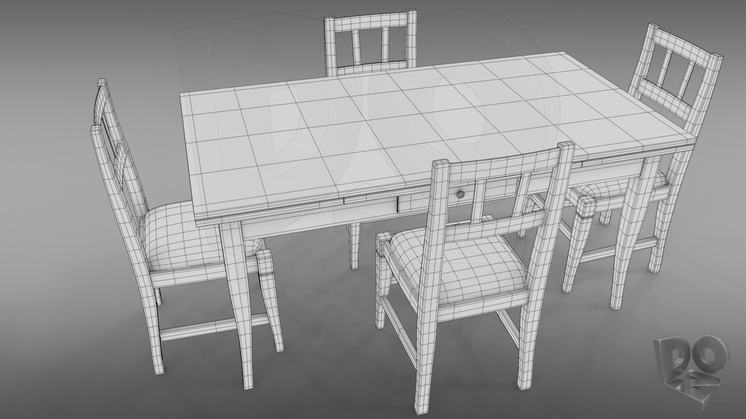 Table and chairs 3D model_7