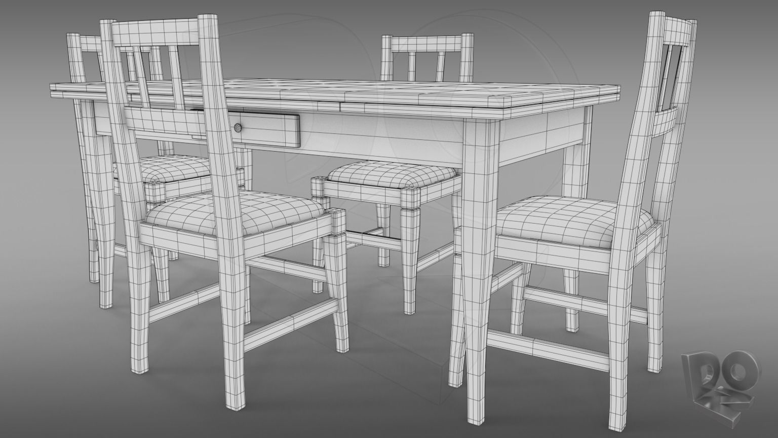 Table and chairs 3D model_5