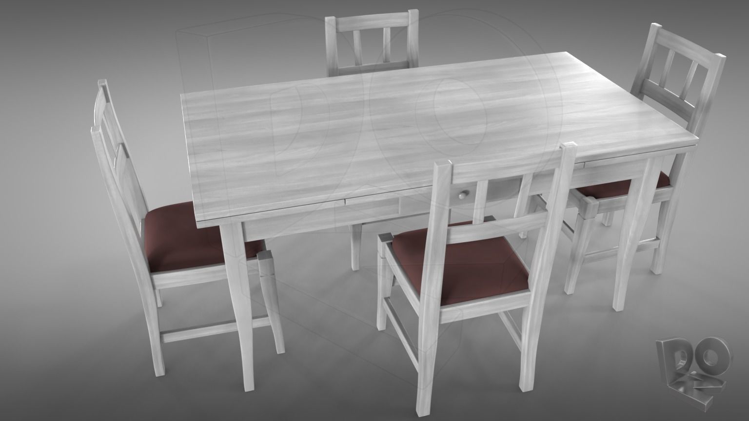 Table and chairs 3D model_6