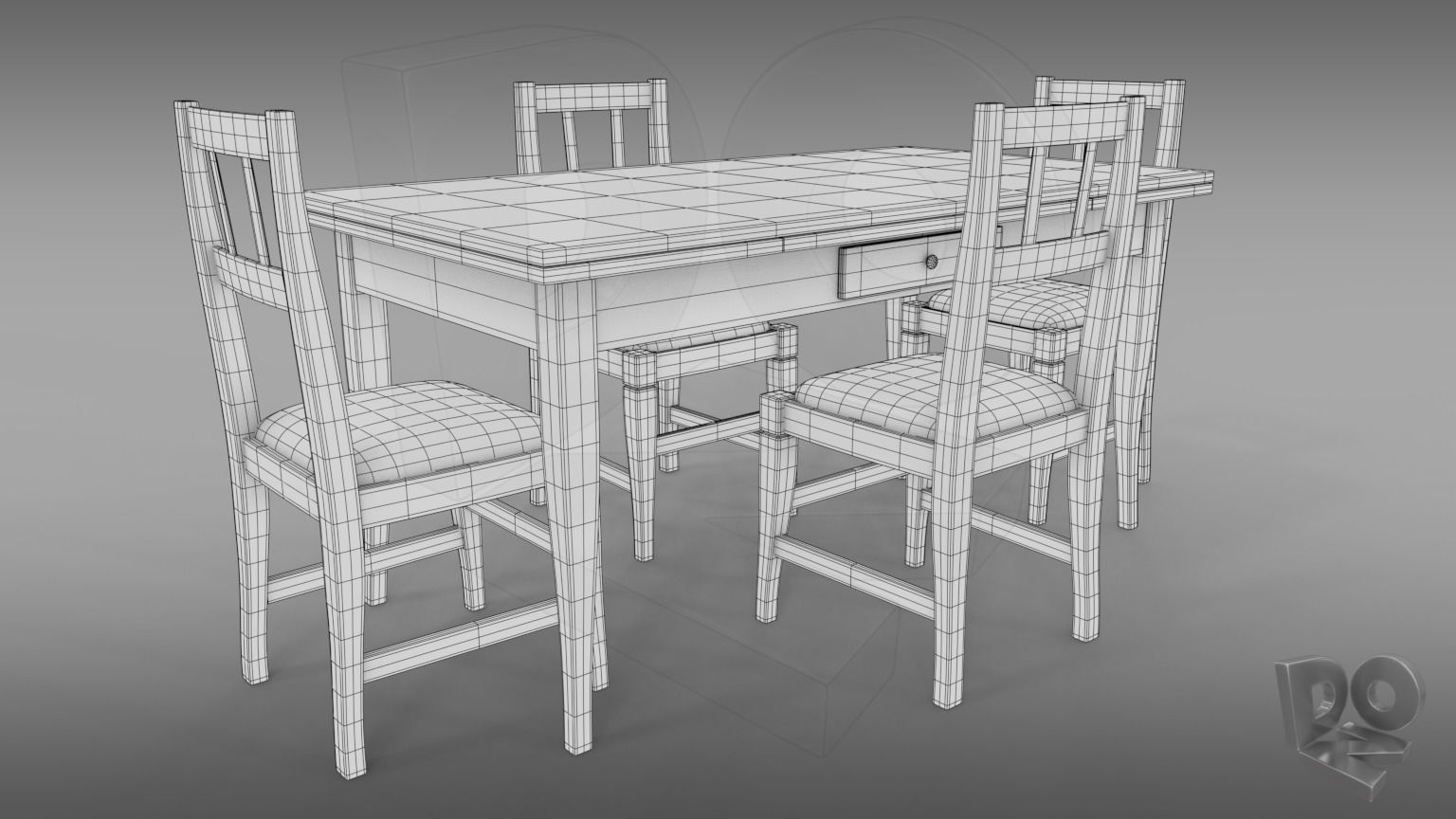 Table and chairs 3D model_3