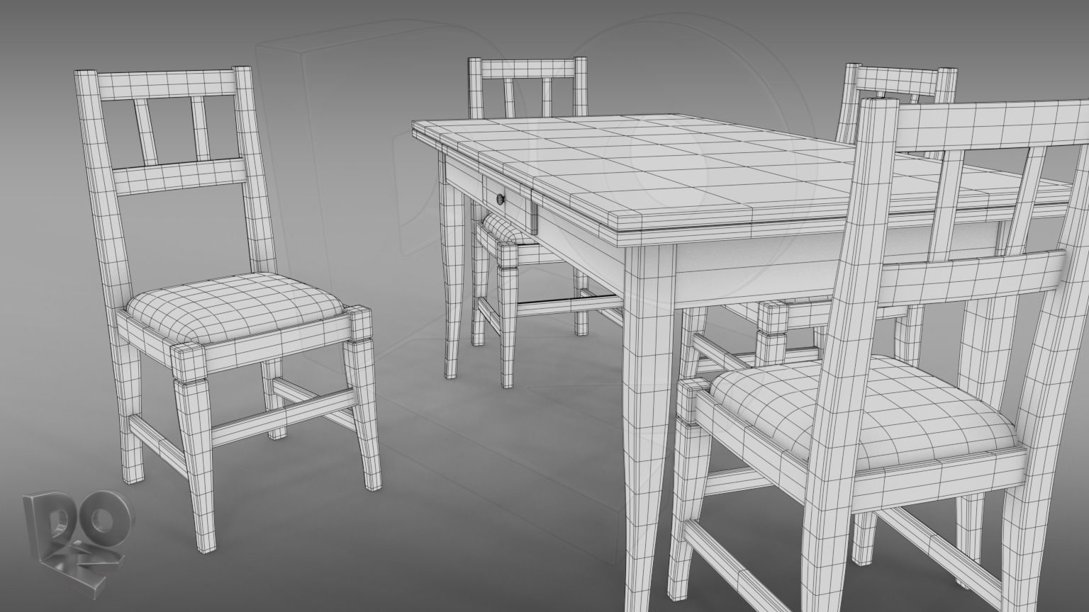 Table and chairs 3D model_1