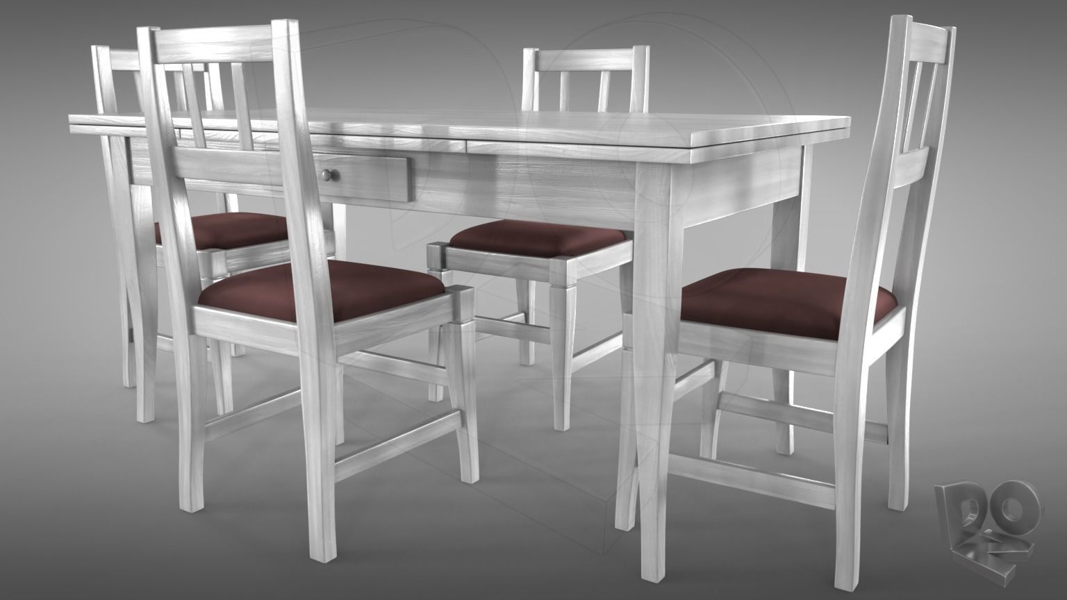 Table and chairs 3D model_4
