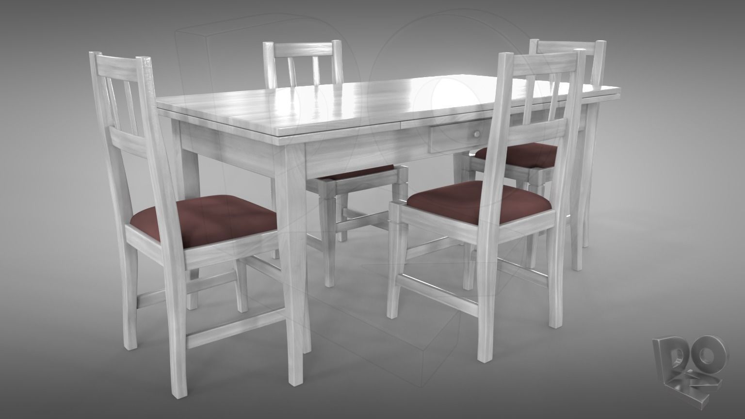 Table and chairs 3D model_2