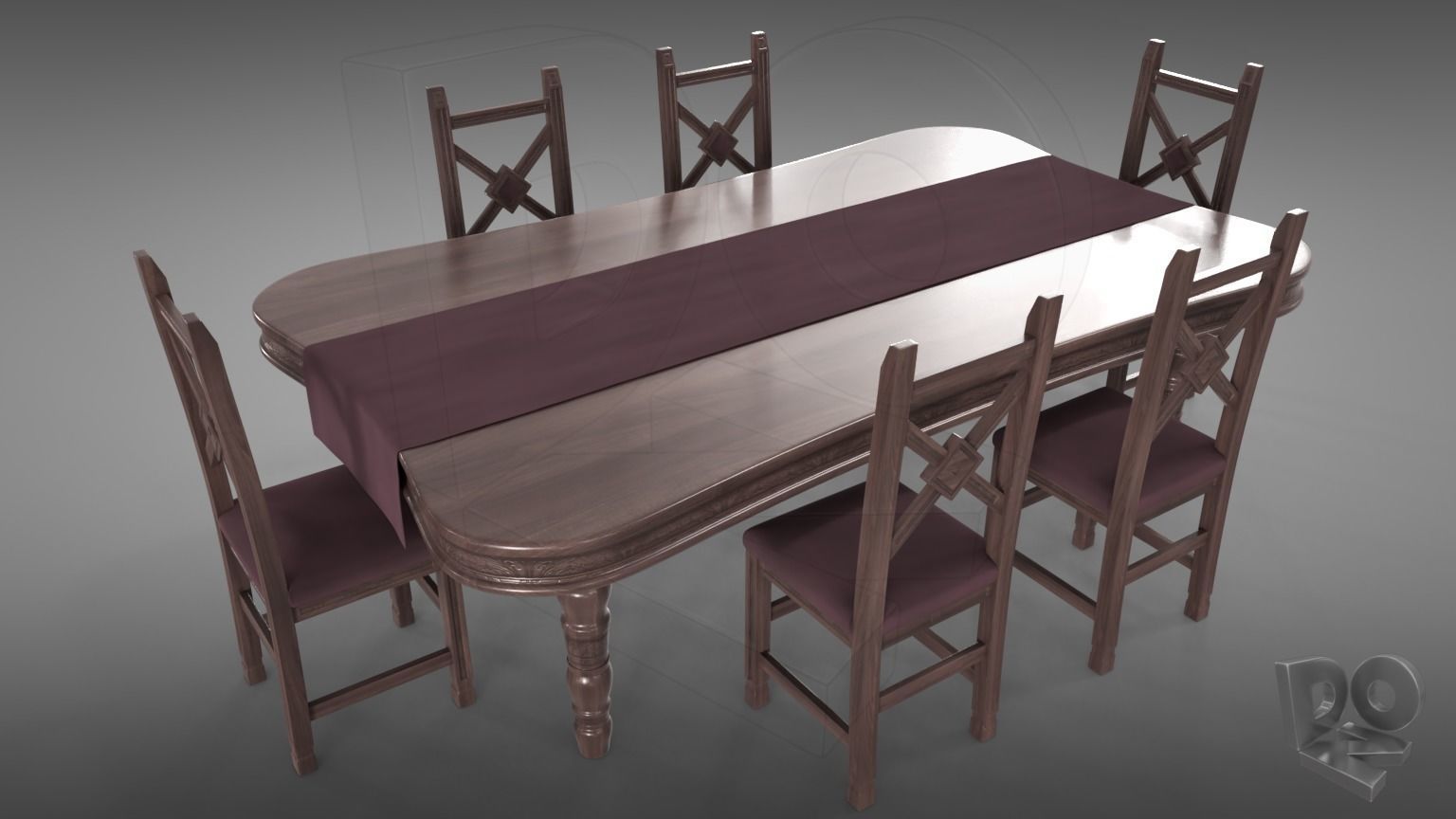 Table and chairs 3D model_4
