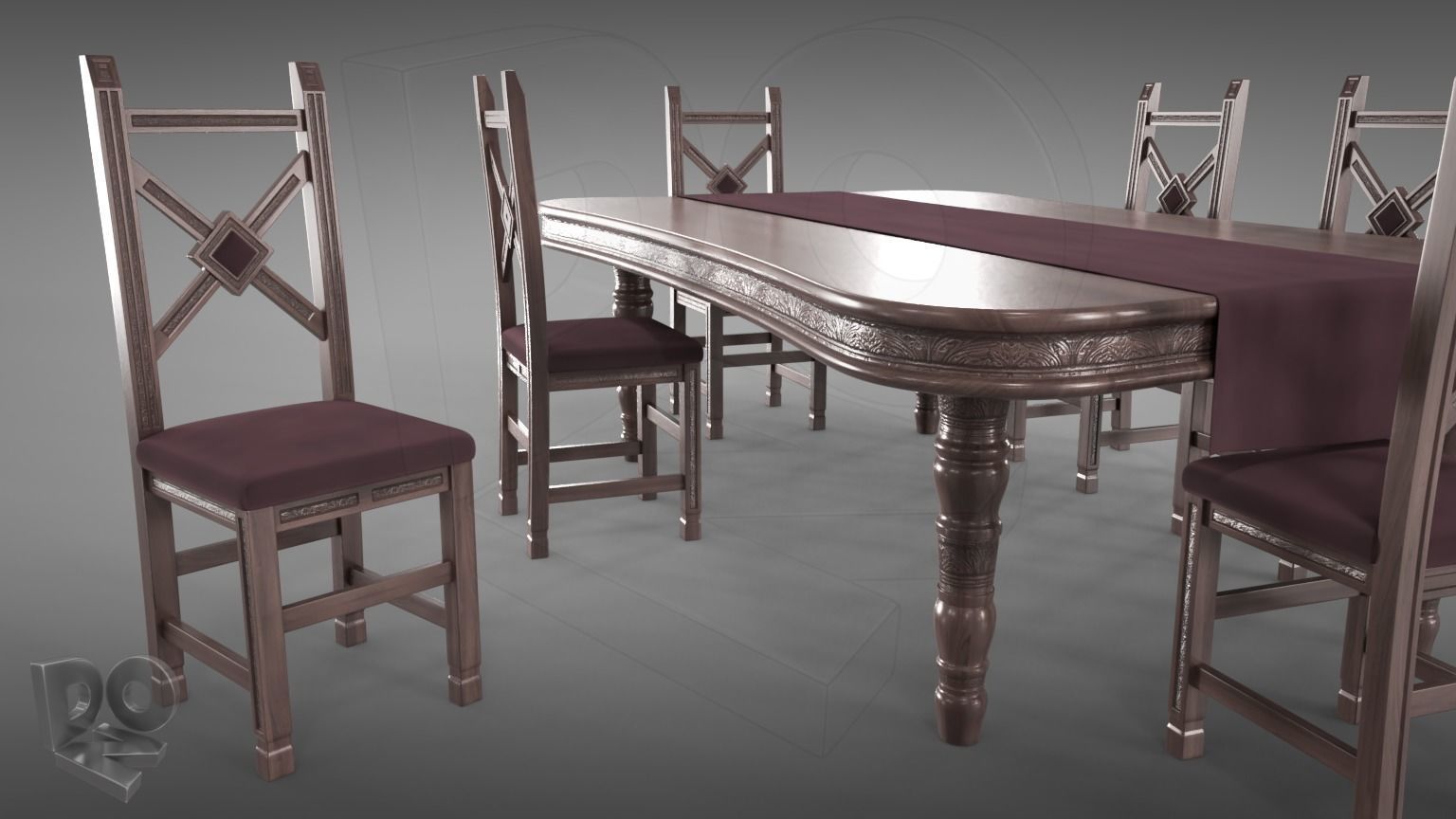 Table and chairs 3D model_6