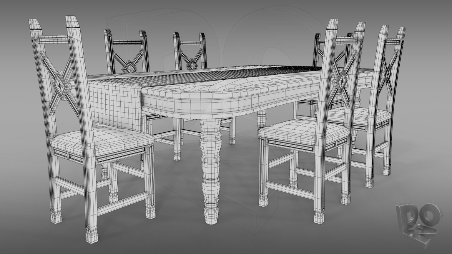 Table and chairs 3D model_1