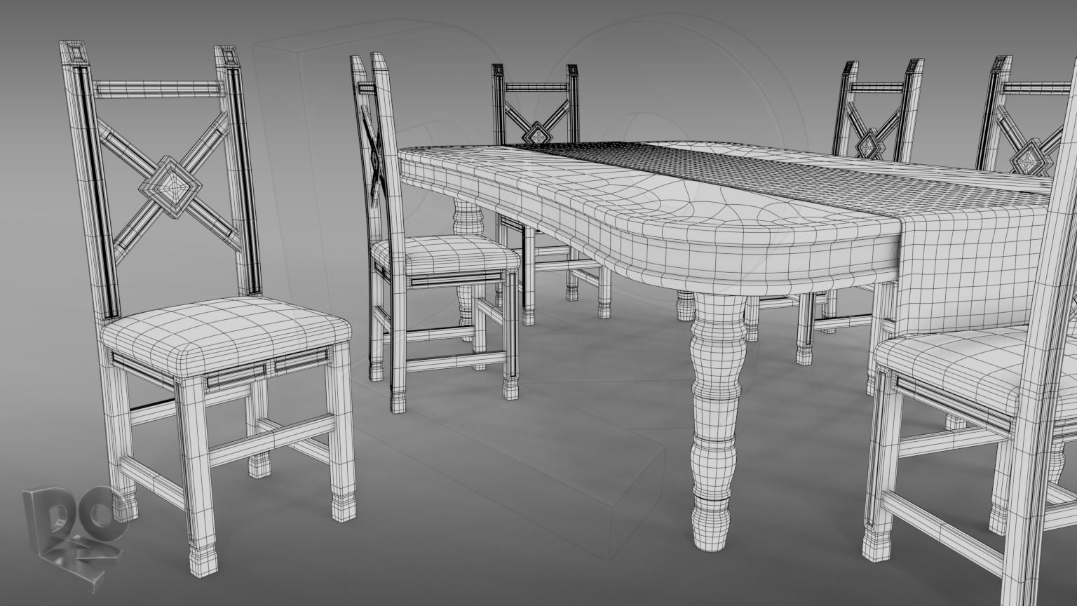 Table and chairs 3D model_7
