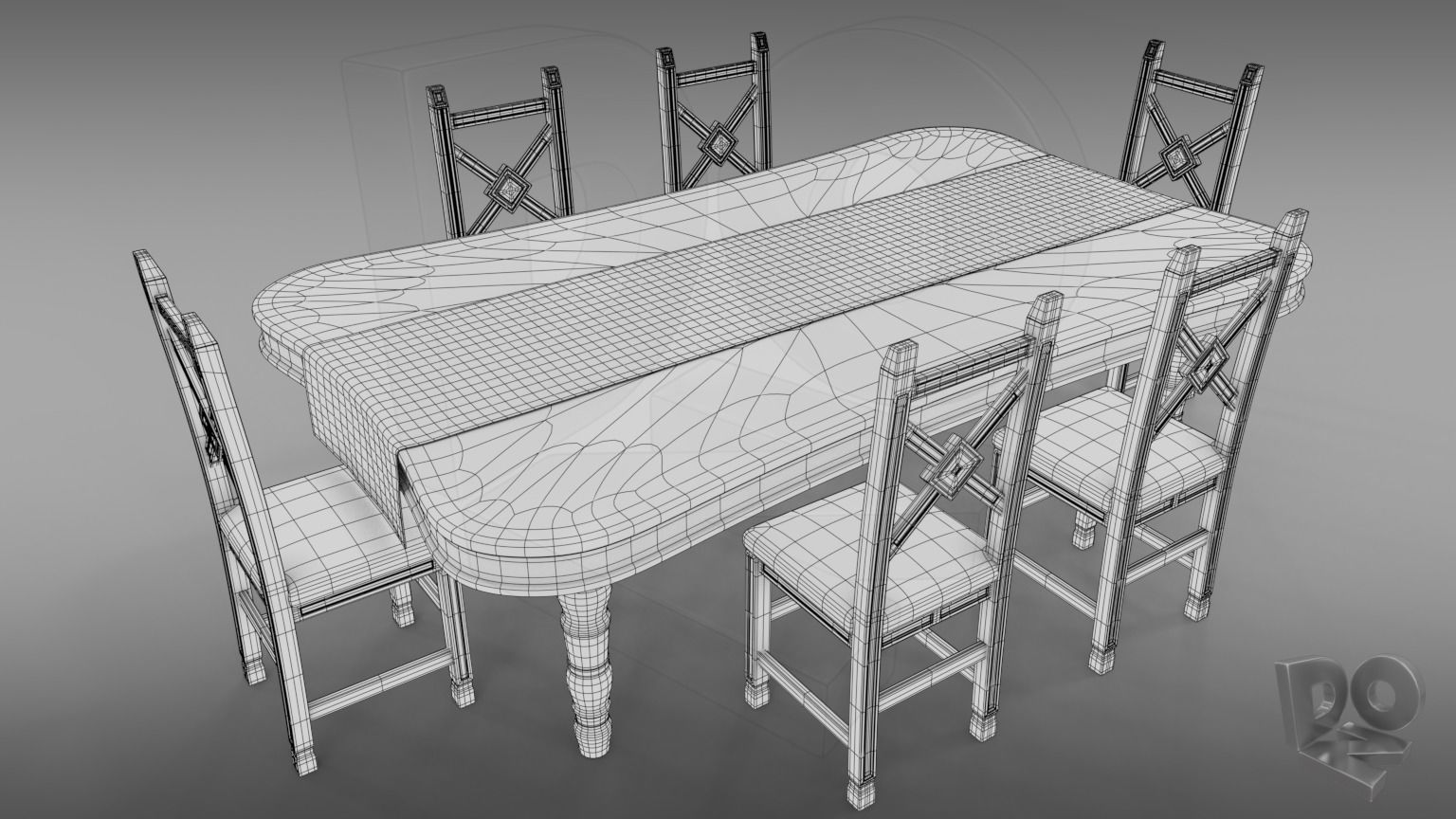 Table and chairs 3D model_5