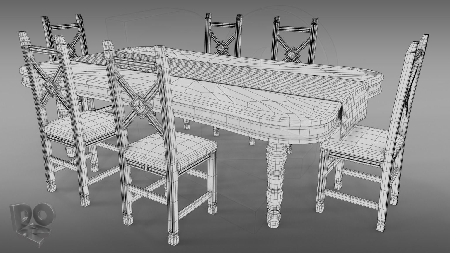 Table and chairs 3D model_3