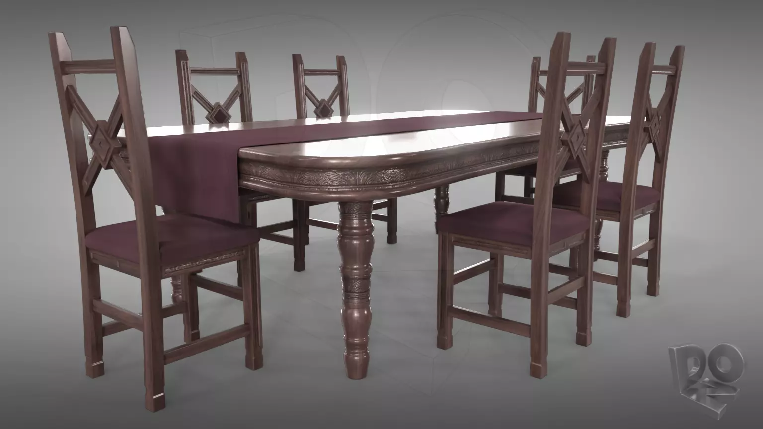 Table and chairs 3D model_0