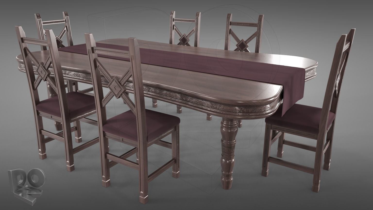 Table and chairs 3D model_2