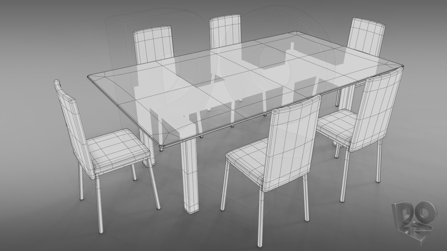 Table and chairs 3D model_5