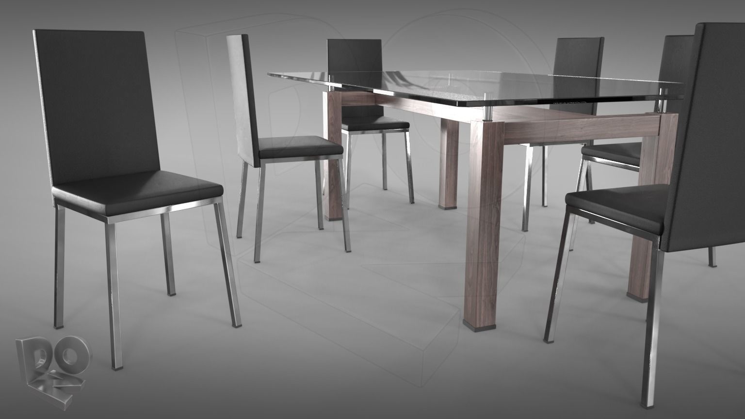 Table and chairs 3D model_6