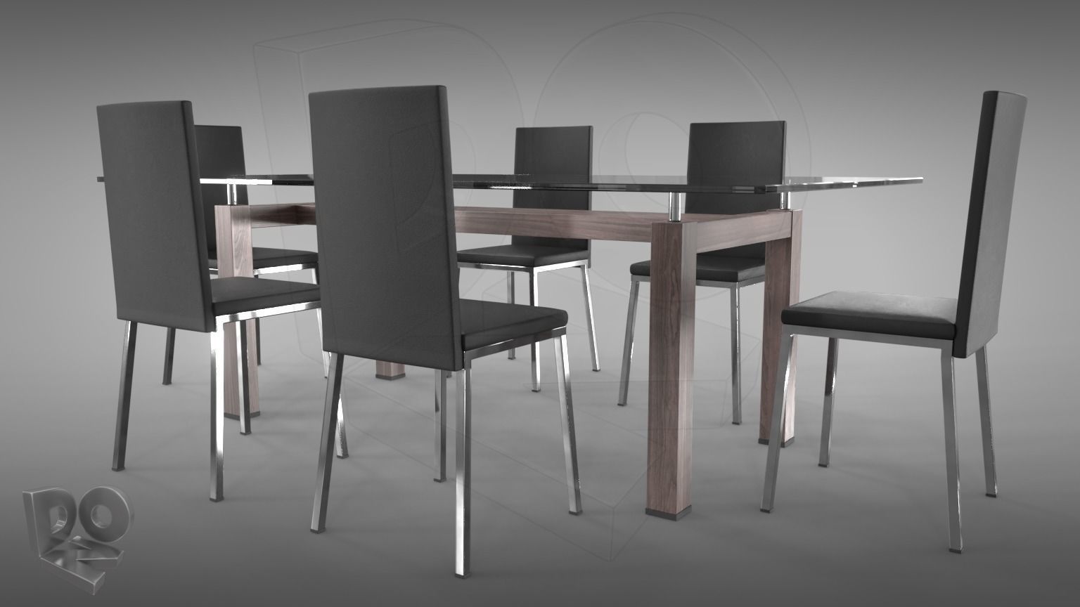 Table and chairs 3D model_2