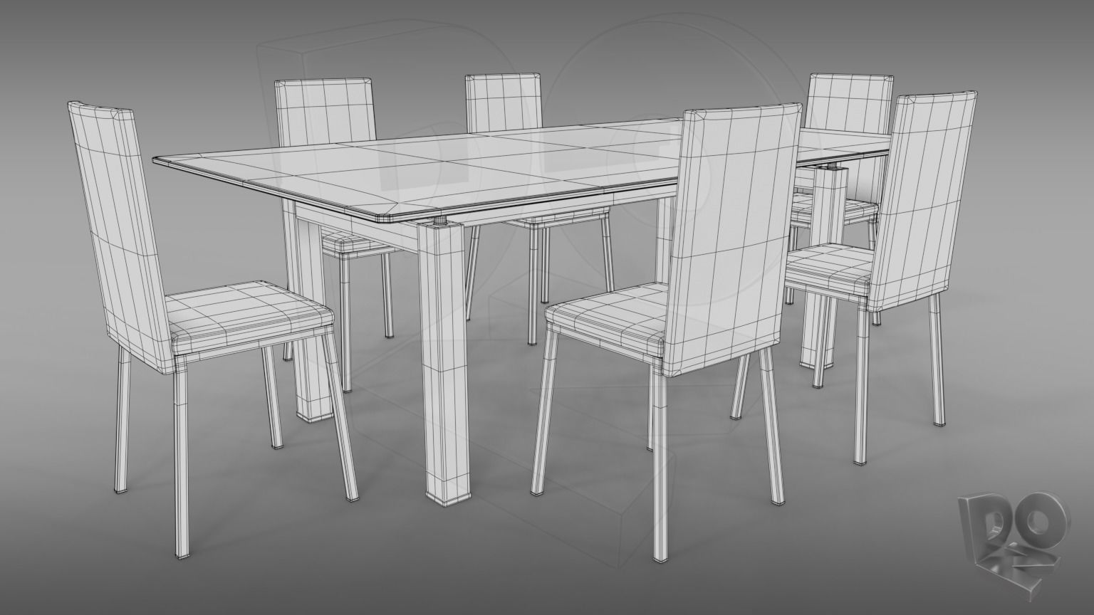 Table and chairs 3D model_1