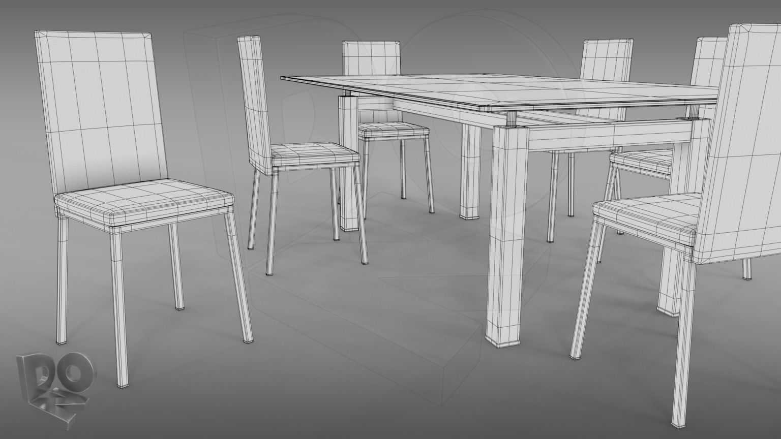 Table and chairs 3D model_7