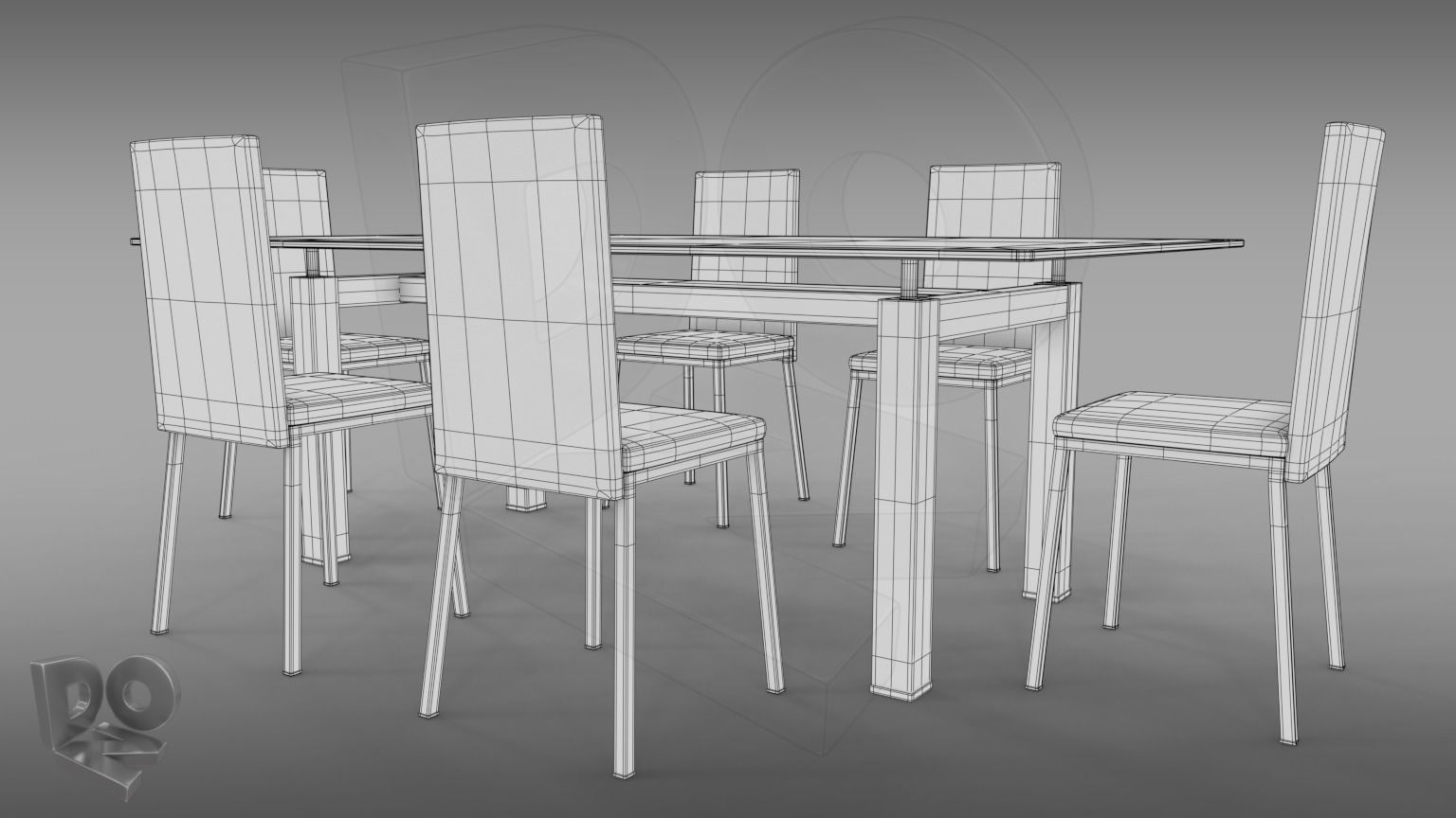 Table and chairs 3D model_3