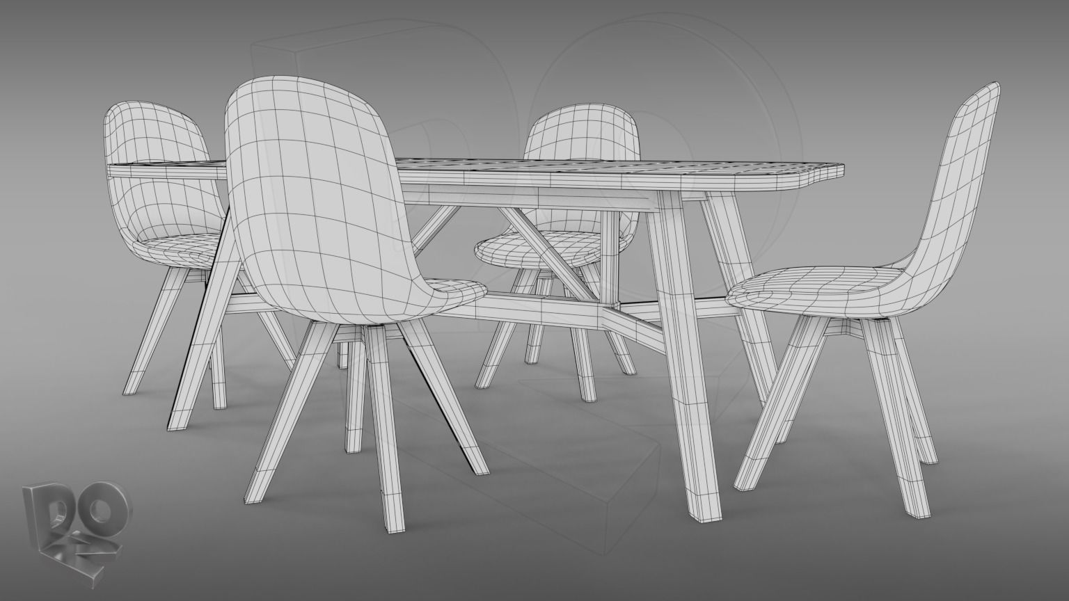 Table and chairs 3D model_5