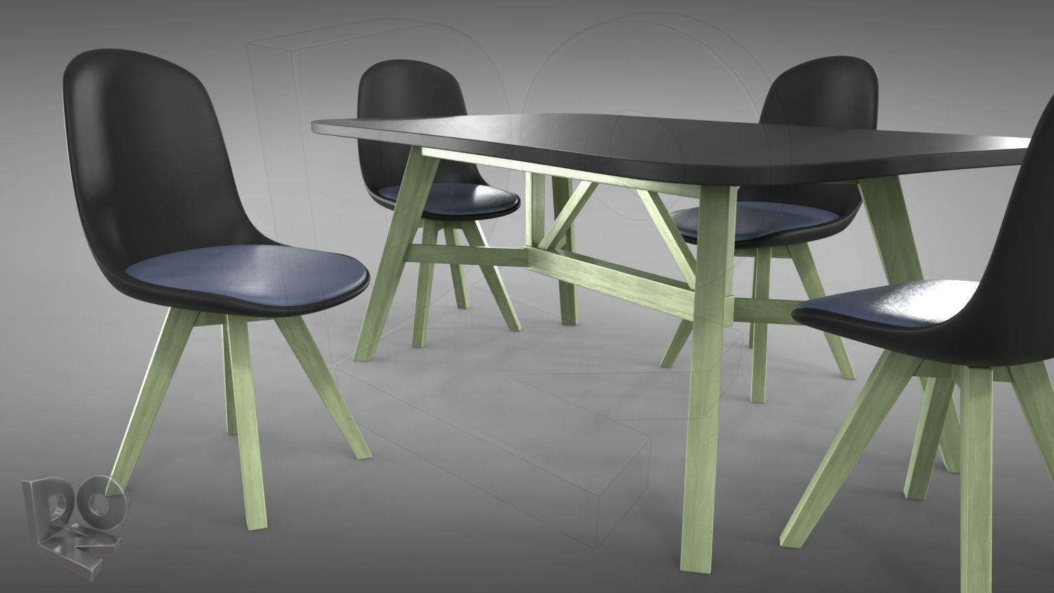 Table and chairs 3D model_6