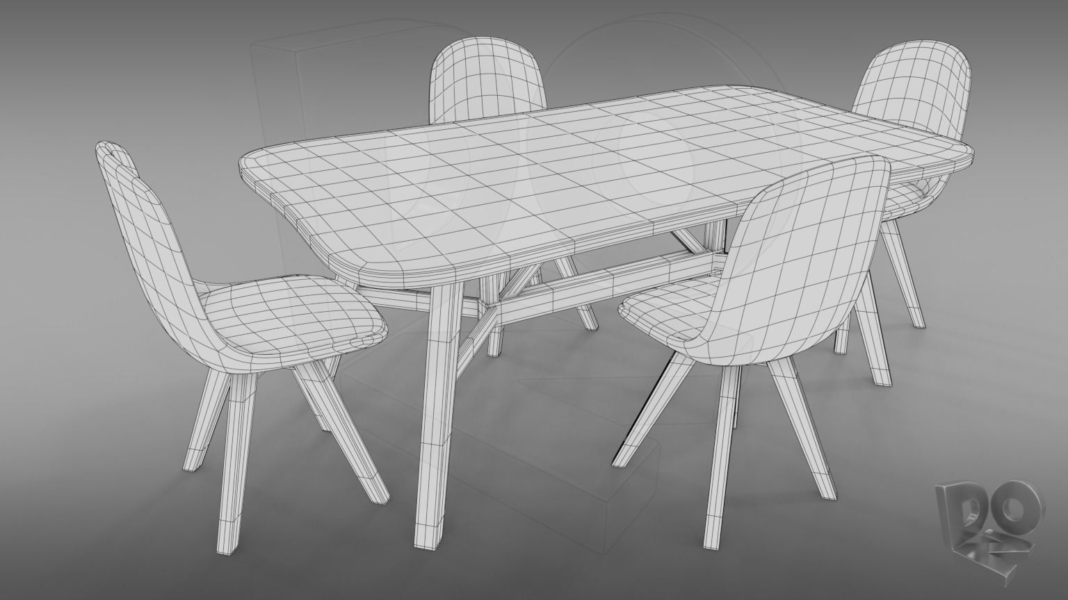 Table and chairs 3D model_1