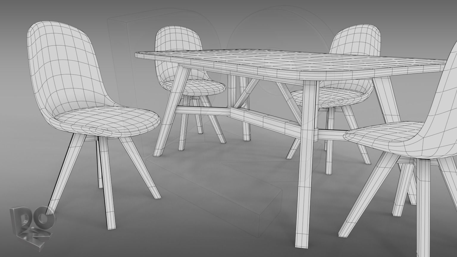 Table and chairs 3D model_7
