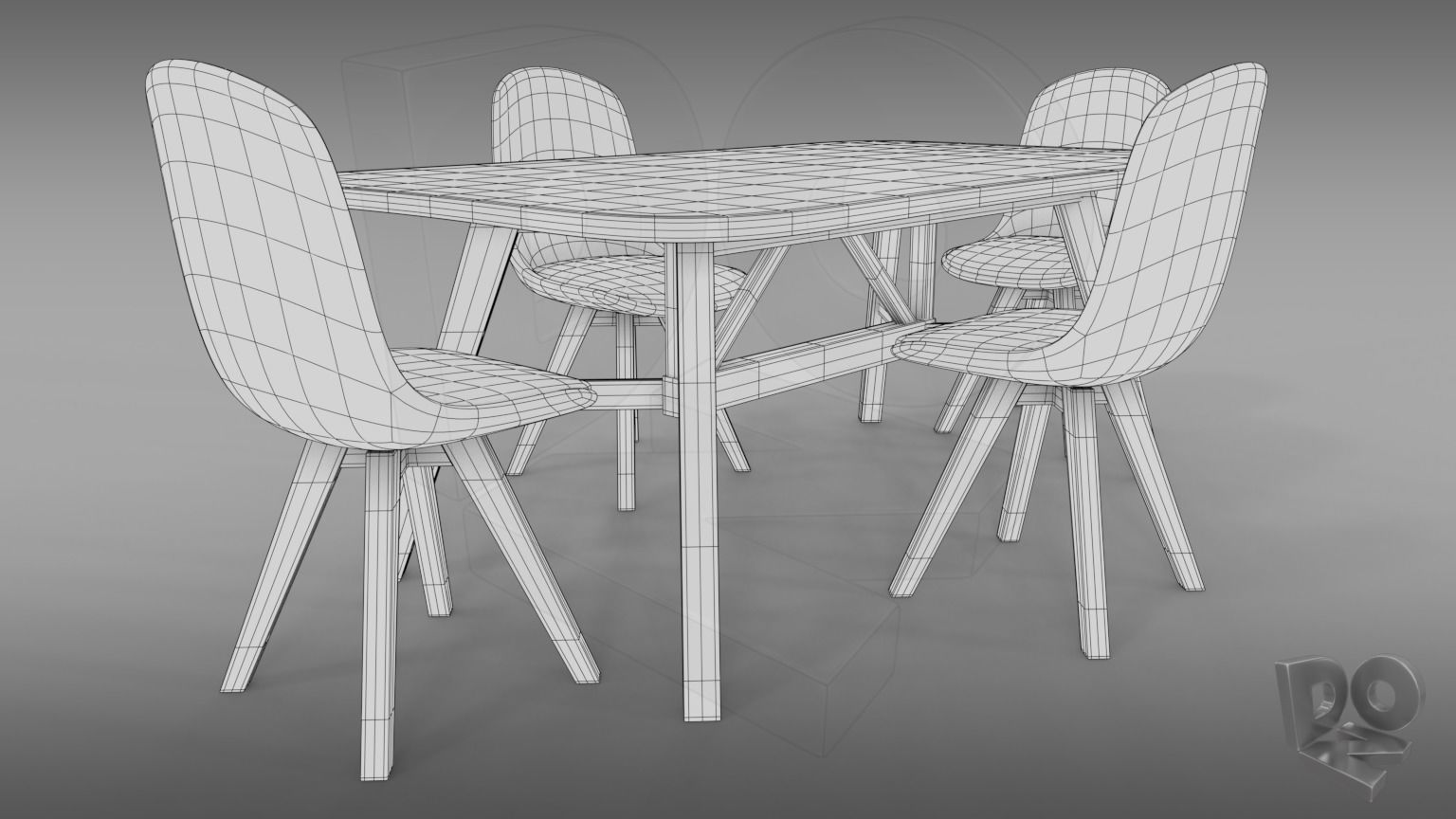 Table and chairs 3D model_3