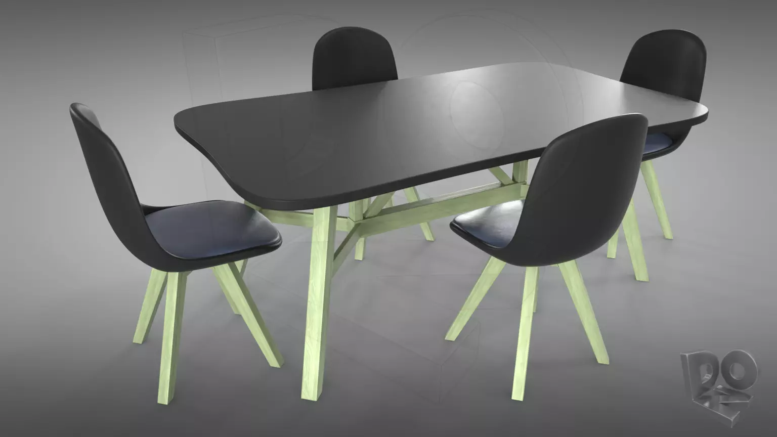 Table and chairs 3D model_0