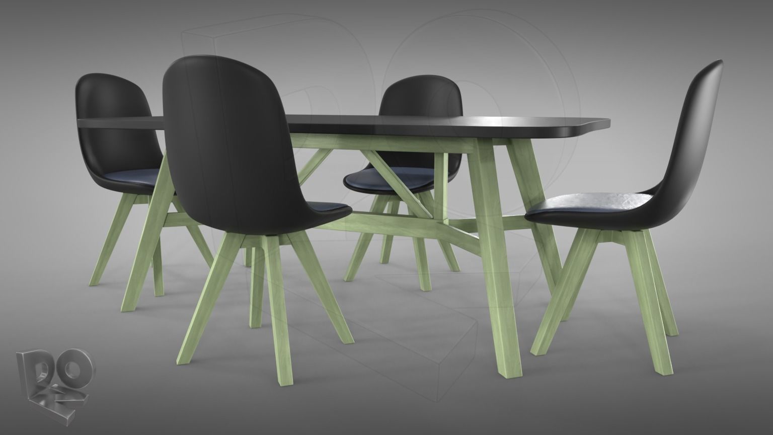 Table and chairs 3D model_4